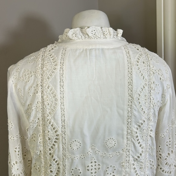Sundance Lisette White Lace Eyelet Tunic Long Sleeve Boho Tassel Shirt Sz S - Picture 7 of 12